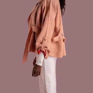 Pink Trench - Elegant Lightweight Jacket with Large Collar - Pink Lightweight Trench Coat – Elegant Oversized Collar Jacket with Tie Waist