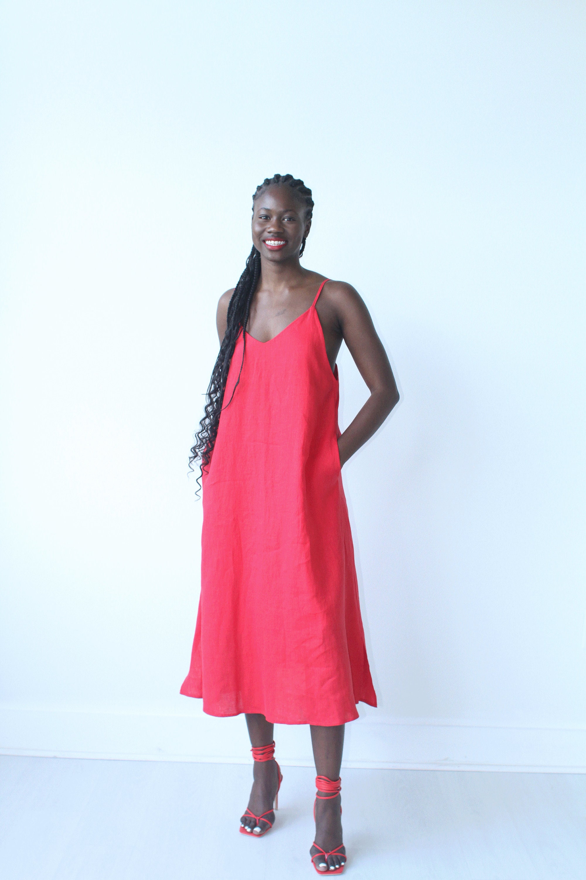 red linen spaghetti strap dress NSLGXD Women's Cotton Linen Spaghetti Strap Maxi Dress V Neck Sleeveless Casual Summer Beach Vacation Dress S-2XL Red Dress