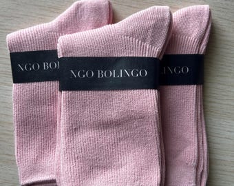 Calcetines de algodón peinado de longitud media - Amarillo y rosa