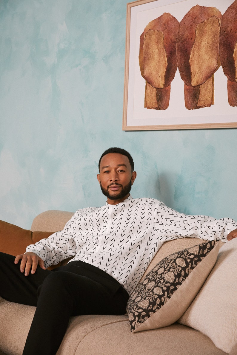 John Legend Creator Collab - White Printed linen shirt