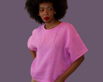 Pink Short Sleeve Linen T-Shirt