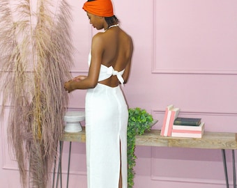 White Backless Linen Dress