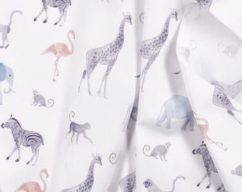 Blue Safari Nursery Curtain: Custom Rod Pocket, 100% Cotton (Single Panel)