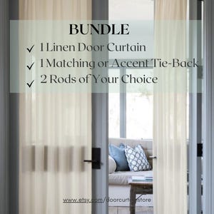 Bundle Linen Door Curtain + Tie Back + Rods, Door Curtains, French Door Curtains, Custom-Made Door Curtains, Curtain Rods, Curtain Tie Back