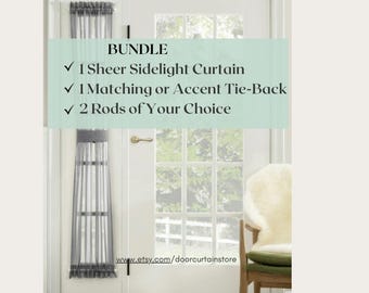 Sheer Voile Sidelight Curtain Set: USA Made, Rods & Tie-Back Included