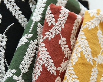 Embroidered Plant Pattern Curtain: Cotton Linen Rod Pocket Panel, Custom Length