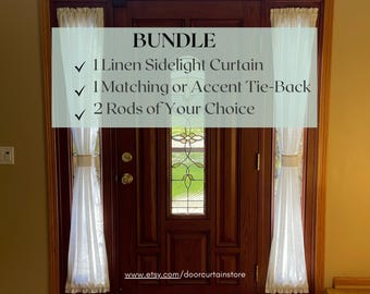 Linen Sidelight Curtain Bundle, Tie Back, Rods, Custom Made