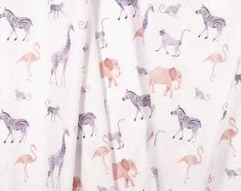 Pink Safari Nursery Curtain: 100% Cotton Rod Pocket, 57" Wide (Single Panel)