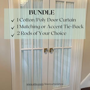 Custom French Door Curtain Bundle Cotton-Poly Blend, Tie Back & Rods