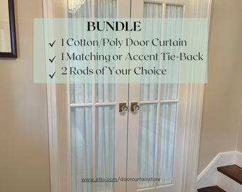 Custom French Door Curtain Bundle Cotton-Poly Blend, Tie Back & Rods
