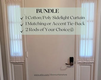 Custom Sidelight Curtain Bundle: Cotton-Poly, Tie Back & 2 Rods (Single Panel)
