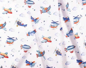 Airplane Nursery Curtain: 100% Cotton Rod Pocket Panel, 57" Wide