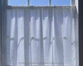 Cortina de lino blanco para cafetería: con bolsillo para barra, suave (panel individual)