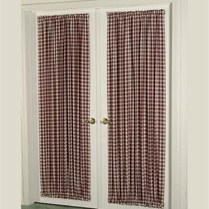Plaid Door Curtain 40" Width. Fits Door Window 13" - 21" Wide (Single Panel)