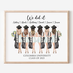 Personalized Friends Graduation Gift, 6 Friends Graduation Portrait Print, Gift for Besties, University Graduation, Graduation Print