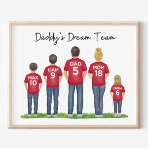 Personalized Fathers Day Gift, Daddys Dream Team Print, Football Family Portrait Print, Dad Birthday Gift, Gift for Dad, Soccer Family