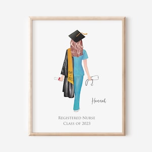 Impresión personalizada de graduación de enfermera, regalo de graduación de enfermera, impresión de retrato de enfermera, regalo de enfermera registrada, regalo de graduación para ella, regalo de médico