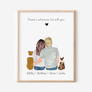 Coppia personalizzata con ritratto di animali domestici, coppia personalizzata con regalo di cane, regalo di San Valentino, regalo di anniversario, regalo di coppia, arte della parete di coppia