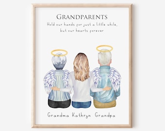 Retrato conmemorativo personalizado para abuelos, impresión de retrato para abuelos, regalo por la pérdida de los abuelos, arte mural de recuerdo, abuela, abuelo