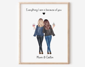 Personalized Mother and Daughter Gift, Custom Mom Daughter Portrait Print, Mothers Day Gift, Gift For Mom From Daughter,Mother Birthday Gift