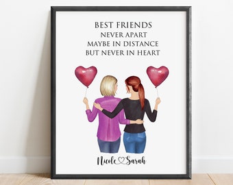 Personalized Best Friends Portrait Print, Gift for Friends, Custom Sisters Wall Art, Gift for Sisters, Soul Sister Portrait, Friend Wall Art