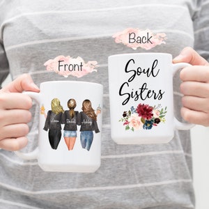 3 Soul Sisters Mug, Long Distance Mug, 3 Best Friends Mug, Best Friends Gift, Bestie Mug, BFF Gift, Gift For Friend, Distance Friendship