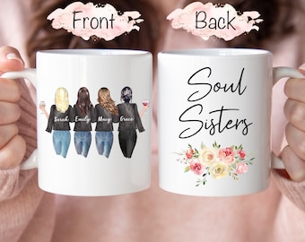Soul Sisters Mug, Long Distance Mug, 4 Best Friends Mug, Best Friends Gift, BFF Mug, 4 Besties Mug, BFF Gift,  Distance Friendship