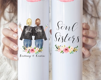Personalized Best Friends Tumbler,  Best Friends Travel Mug,  20oz Skinny Tumbler, Bestie Travel Mug, Soul Sister Gift,  Distance Friendship