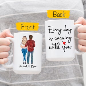 Gepersonaliseerde valentijnsmok stel, portret stel, Valentijnsdagcadeau, mok paren, valentijnsmok, cadeau minnaar, cadeaus stel
