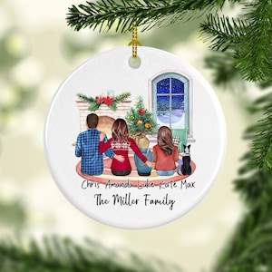 Personalized Family Christmas Ornament, Family Portrait Ornament, Holiday Ornament, Christmas Gift, Family Kids Ornament, Fireplace Family