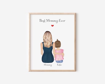 Personalised Mother and Child Portrait Print, Mother's Day Gift, Gift for Mom, New Mom Gift, Mother Birthday Gift, Family Wall Art