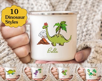 Personalized Dinosaur Enamel Camping Mug, Kids Dinosaur Mug, Toddler Gift, Dinosaur Gift for Boys, girls, Dino Mug, Baby Dinosaur Gift