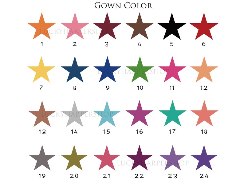 Pode incluir: Um gr&aacute;fico de 24 cores diferentes exibidas como estrelas. As cores est&atilde;o dispostas em quatro linhas de seis estrelas cada. As cores incluem vermelho, laranja, amarelo, verde, azul, roxo, marrom, cinza, rosa e turquesa.