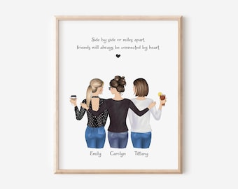 Personalized Best Friends Portrait, Gift for Friends, Friend Portrait Print, Gift for Sisters, Bestie Portrait,Sisters Wall Art,Friend Print