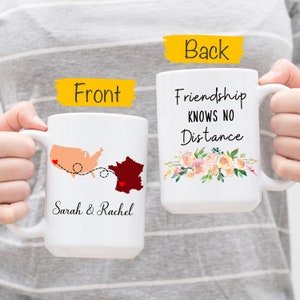 Friendship Knows No Distance Coffee Mug, Long Distance Mugs, State To State, Country To Country, States and Countries, Long Distance Gift