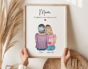 Personalised Mother and Daughter Wall Art Print, Family Portrait, Mom Birthday Gift, Mother's Day Gift, Gift for Mom, Gift from Daughter