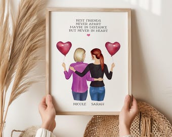 Personalized Best Friends Portrait Print, Gift for Friends, Custom Sisters Wall Art, Gift for Sisters, Soul Sister Portrait, Friend Wall Art