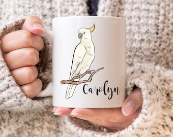 Personalized Cockatoo Bird Mug, Cockatoo Mug, Cockatoo Name Mug, Bird Lover Gift, Gift for Her, Cockatoo Bird Gift, Cockatoo Lover Gift