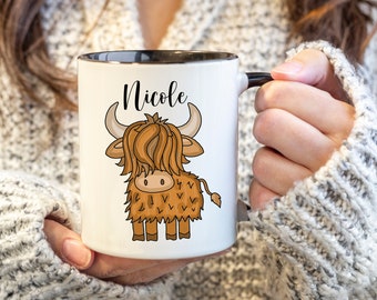 Scottish Highland Cow Mug, Personalized Cow Mug, Farm Animal Mug, Cow Lovers Gift, Highland Cow Gift, Cow Gifts, Higland Lover Gift