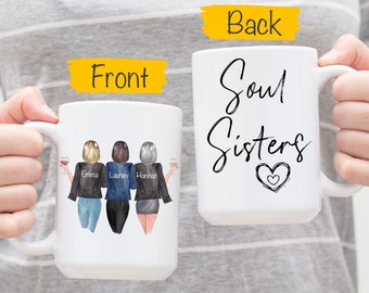 Custom Soul Sisters Mug, Soul Sister Cup, 3 Best Friends Mug, Personalized Mug for Friend, BFF Mug, Bestie Mug, Friend Mug, Friendship Mug
