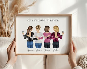 Custom Best Friends Portrait, Four Sisters Print, Friends Portrait Print, Gift for Sisters, Soul Sister Portrait, Friends Wall Art, Besties