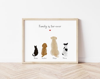Personalized Multiple Pet Portrait Print, Pet Art Print, Pet Family Wall Art, Dog Lover Gift, Cat Lover Gift, Pet Illustration