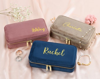 Personalized Jewelry Box, Bridesmaid Gifts, Jewelry Box with Name, Jewelry Case, Wedding Favors,Travel Jewelry Case,Velvet Jewelry Organizer