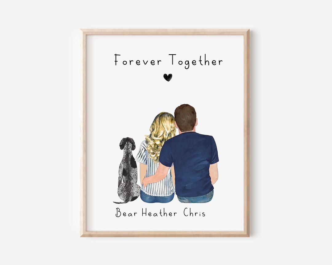 Personalized Couple With Pet Portrait Custom Couple With Dog - Etsy