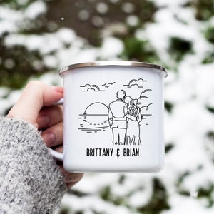 Couple Beach Enamel Mug, Couple Wedding Mug, Couple Wedding Gift, Engagement Gift, Hiker Gift, Newly Engaged Couple Gift, Couple Mug