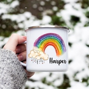 Personalized Rainbow Enamel Mug, Kids Rainbow Mug, Rainbow Mug, Custom Enamel Mug, Child Rainbow Enamel, Personalized Rainbow Name Mug