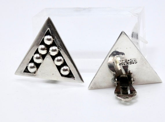 Vintage Sterling Silver Taxco Triangular Earrings - image 9