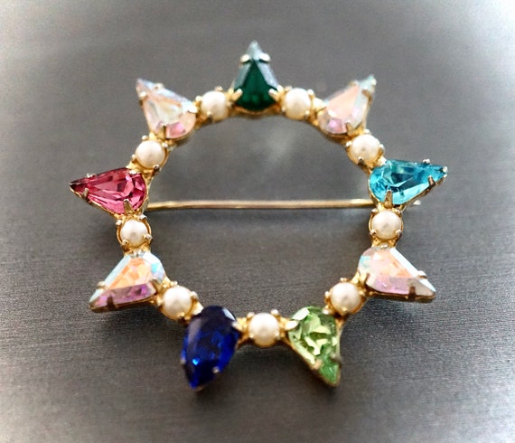 Vintage 1960s B David Crystal Brooch with Multipl… - image 2