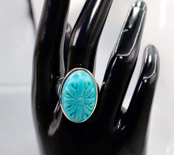 ALUMA Carved Turquoise Gemstone & Sterling Silver Ring