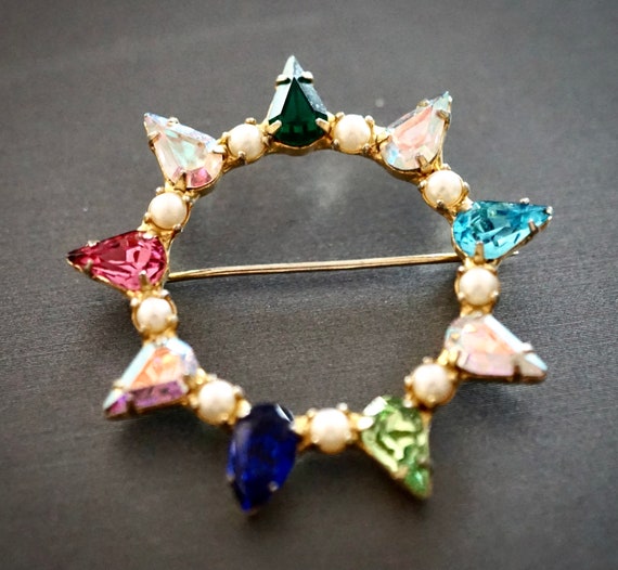 Vintage 1960s B David Crystal Brooch with Multipl… - image 5